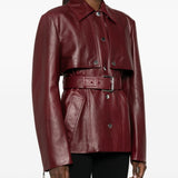 Giacca in pelle con cintura tenzone in bordeaux Maxmara sportmax - donna 