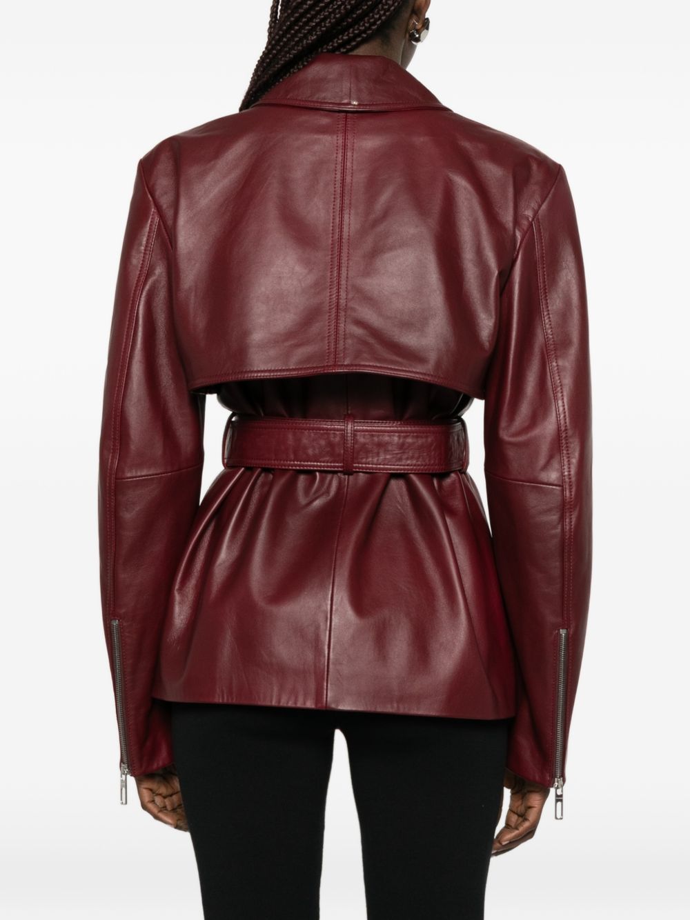 Giacca in pelle con cintura tenzone in bordeaux Maxmara sportmax - donna 