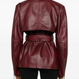 Giacca in pelle con cintura tenzone in bordeaux Maxmara sportmax - donna 