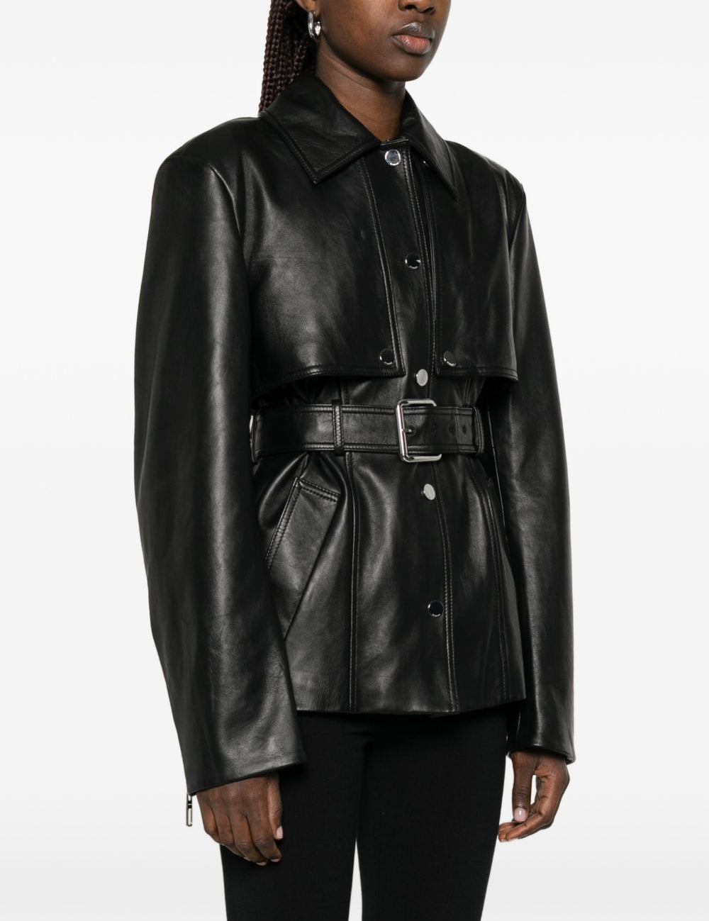 Giacca con cintura TENZONE  in pelle nero Sportmax - donna 