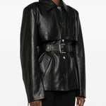 Giacca con cintura TENZONE  in pelle nero Sportmax - donna 