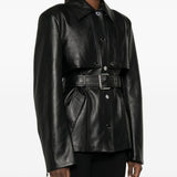 Giacca con cintura TENZONE  in pelle nero Sportmax - donna 