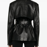 Giacca con cintura TENZONE  in pelle nero Sportmax - donna 