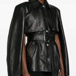Giacca con cintura TENZONE  in pelle nero Sportmax - donna 