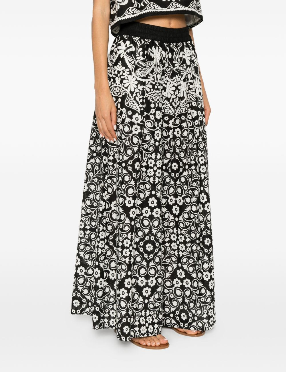 Pantaloni a gamba larga con stampa floreale in nero Maxmara weekend - donna 