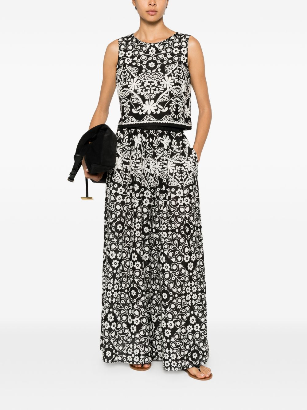 Pantaloni a gamba larga con stampa floreale in nero Maxmara weekend - donna 