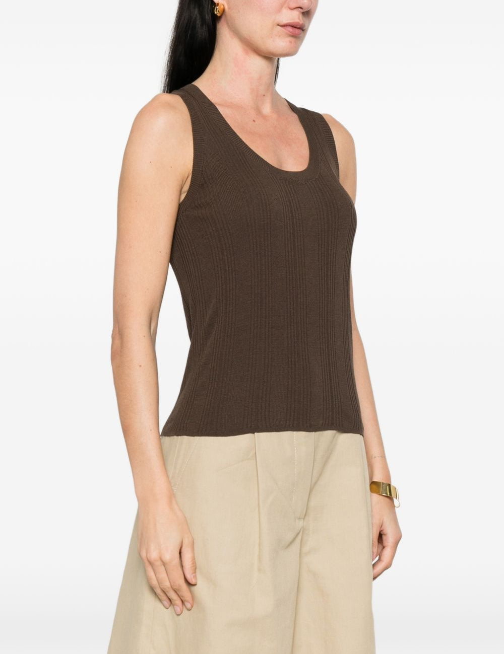 Top a coste con scollo rotondo in marrone Maxmara weekend - donna 