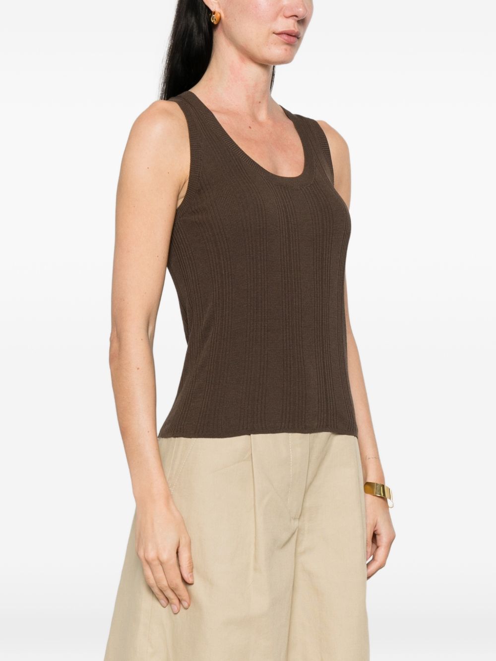 Top a coste con scollo rotondo in marrone Maxmara weekend - donna 