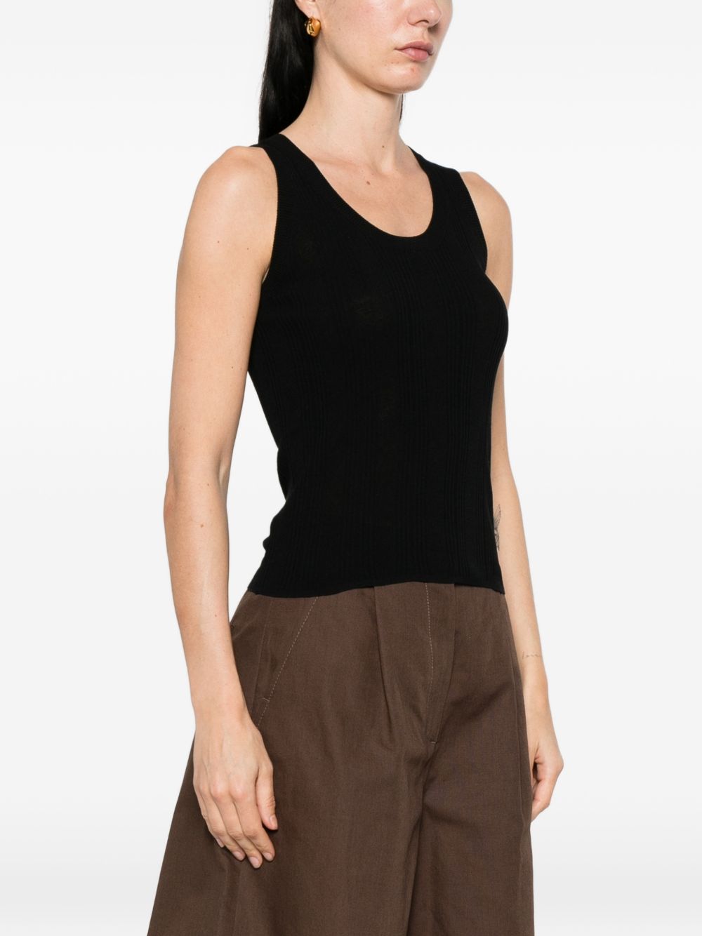Top a coste con scollo rotondo in nero Maxmara weekend - donna 