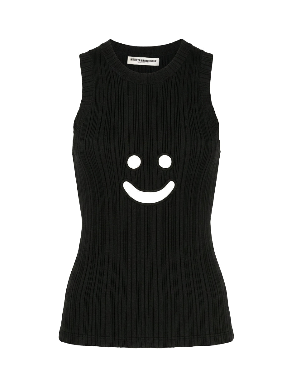 Canotta a coste con motivo smiley in nero Melitta Baumeister - donna 