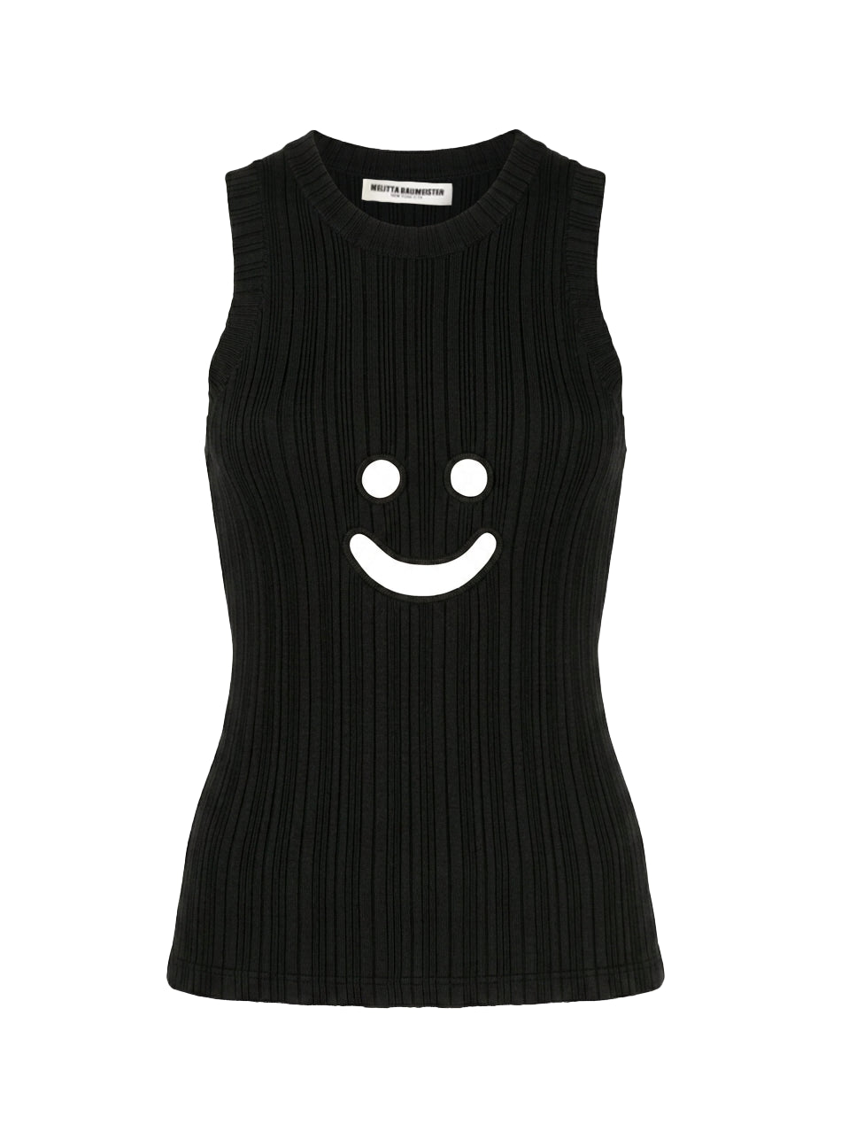 Canotta a coste con motivo smiley in nero Melitta Baumeister - donna 