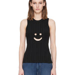 Canotta a coste con motivo smiley in nero Melitta Baumeister - donna 