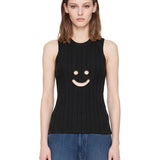 Canotta a coste con motivo smiley in nero Melitta Baumeister - donna 
