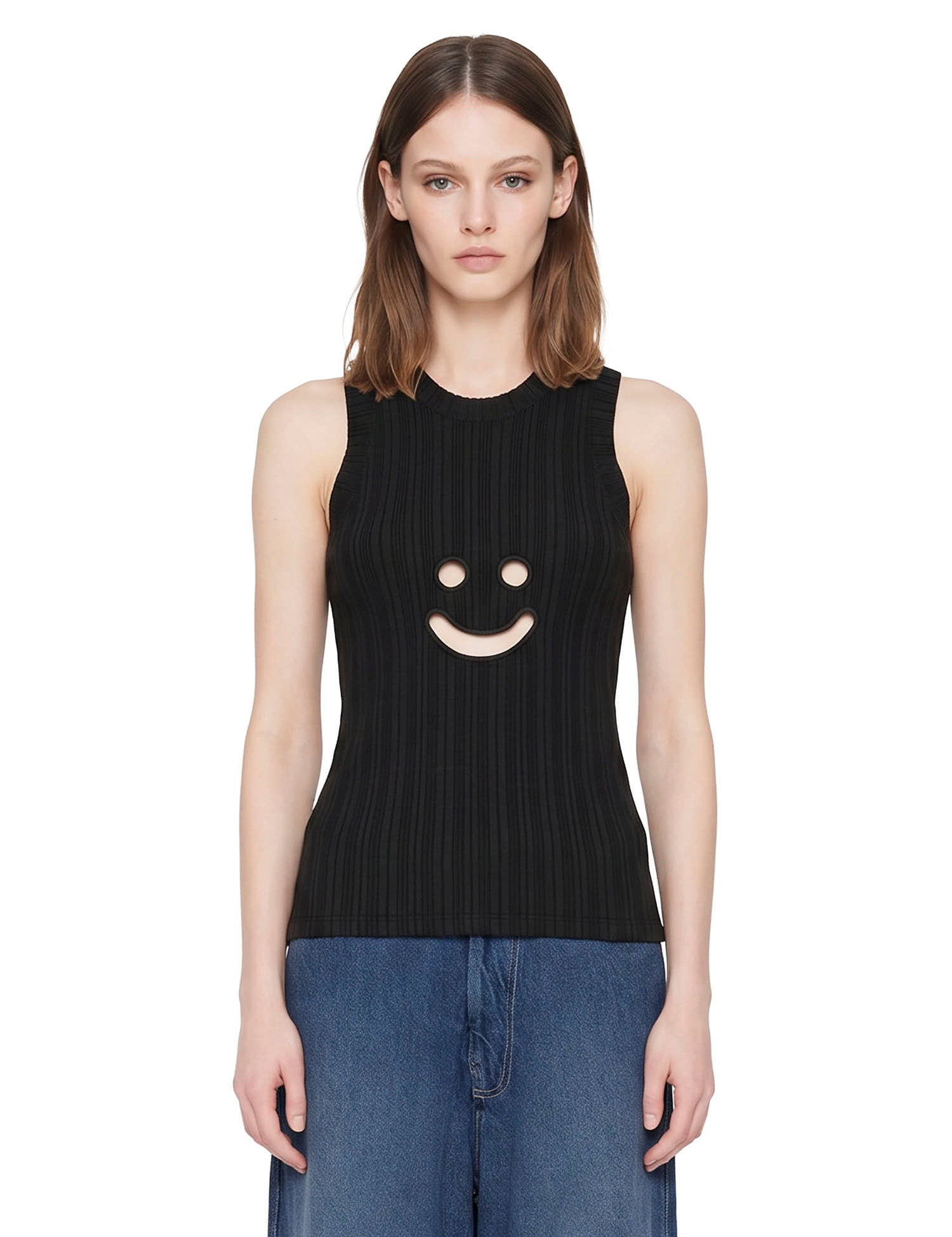 Canotta a coste con motivo smiley in nero Melitta Baumeister - donna 