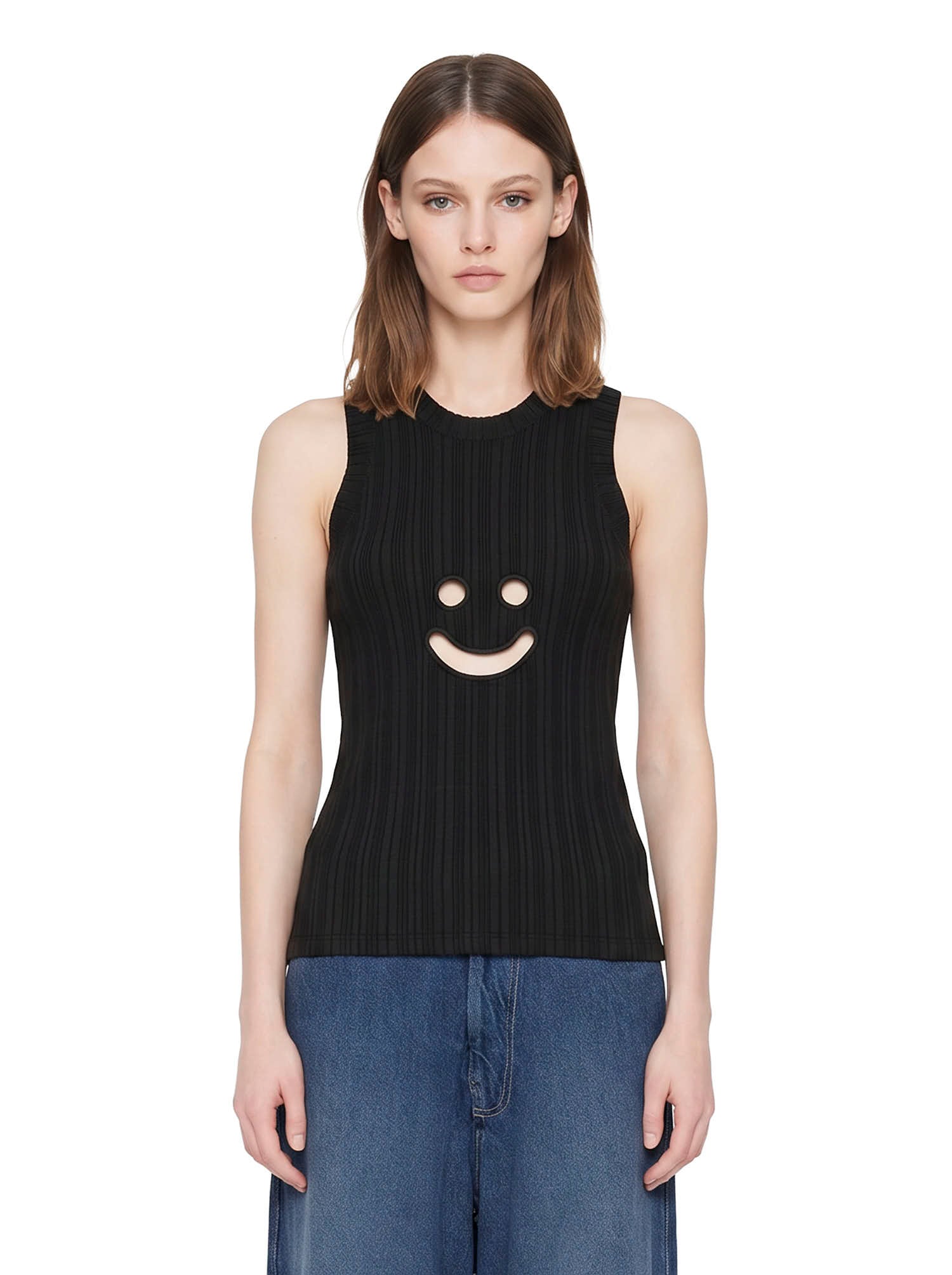 Canotta a coste con motivo smiley in nero Melitta Baumeister - donna 