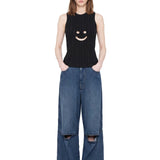 Canotta a coste con motivo smiley in nero Melitta Baumeister - donna 