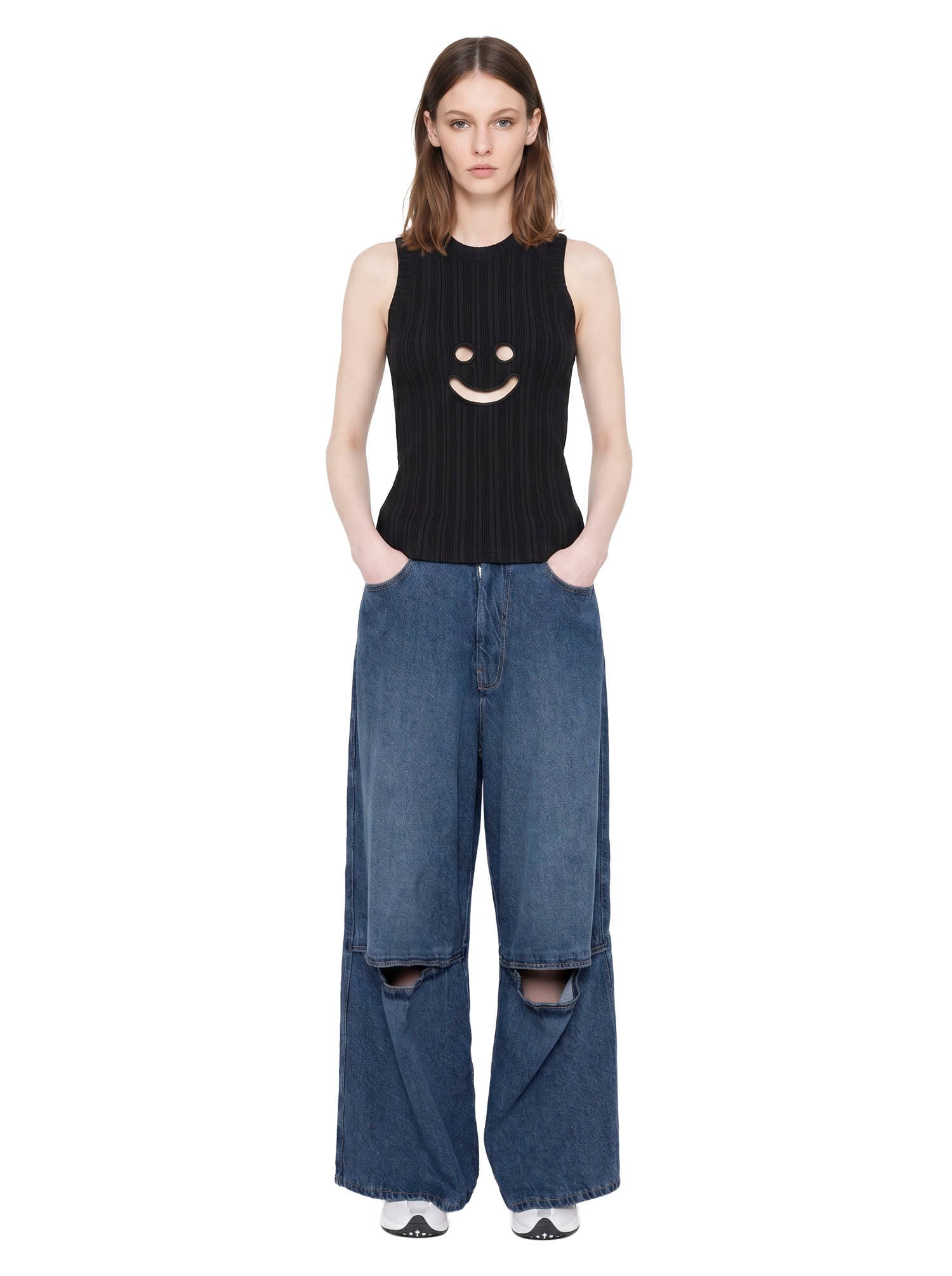 Canotta a coste con motivo smiley in nero Melitta Baumeister - donna 