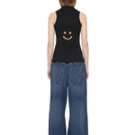 Canotta a coste con motivo smiley in nero Melitta Baumeister - donna 