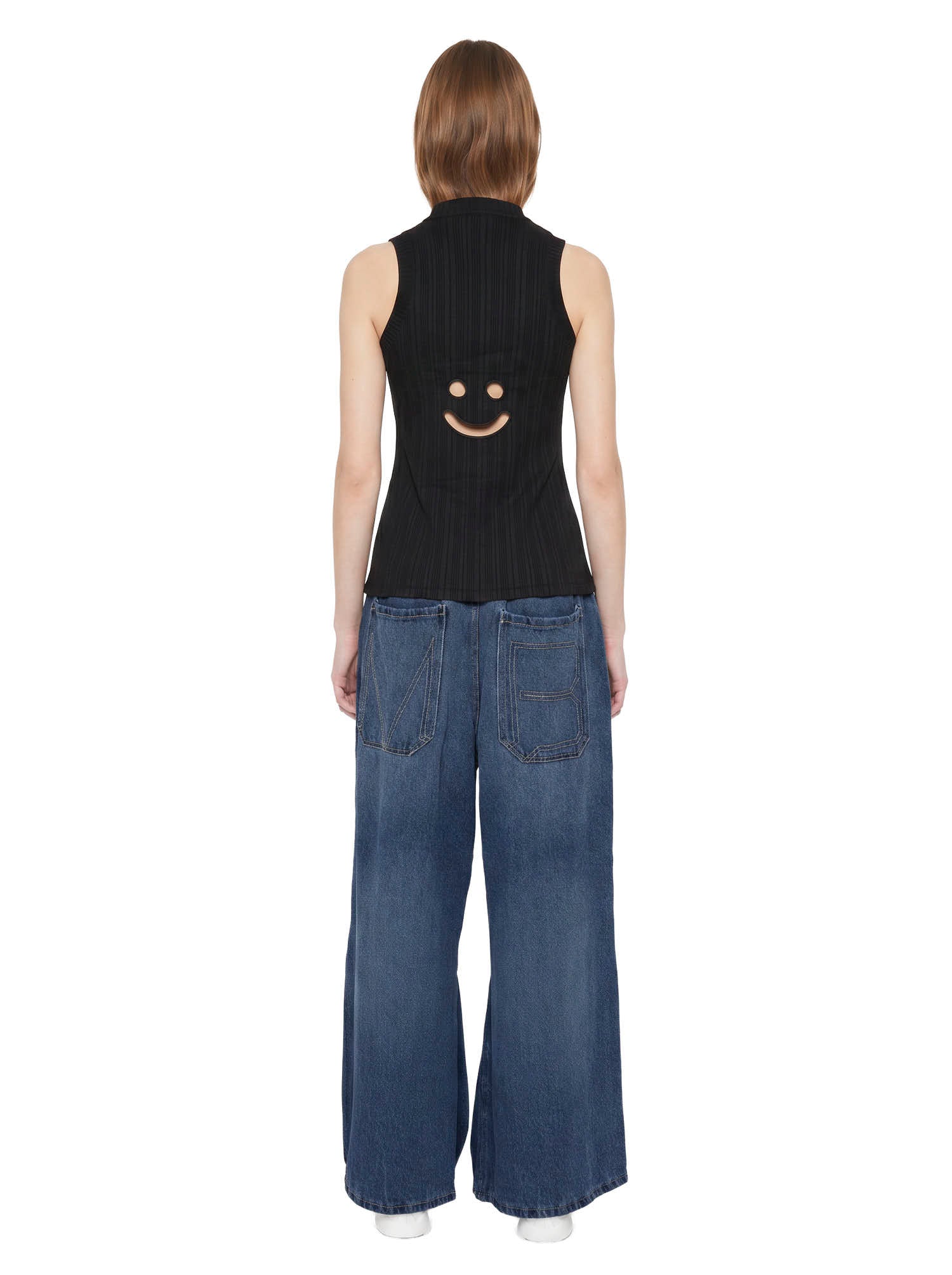 Canotta a coste con motivo smiley in nero Melitta Baumeister - donna 