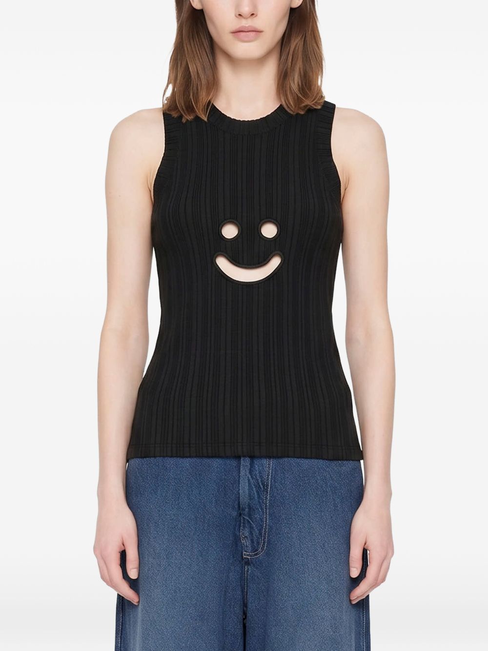 Canotta a coste con motivo smiley in nero Melitta Baumeister - donna 