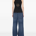 Canotta a coste con motivo smiley in nero Melitta Baumeister - donna 