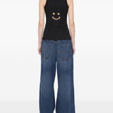 Canotta a coste con motivo smiley in nero Melitta Baumeister - donna 