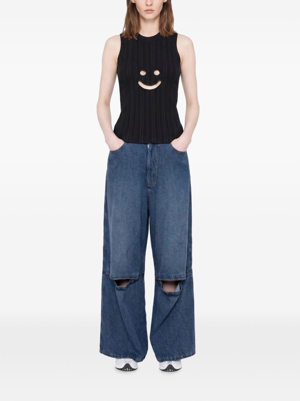 Canotta a coste con motivo smiley in nero Melitta Baumeister - donna 