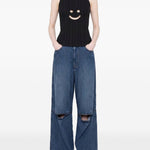 Canotta a coste con motivo smiley in nero Melitta Baumeister - donna 