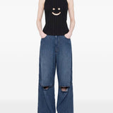 Canotta a coste con motivo smiley in nero Melitta Baumeister - donna 