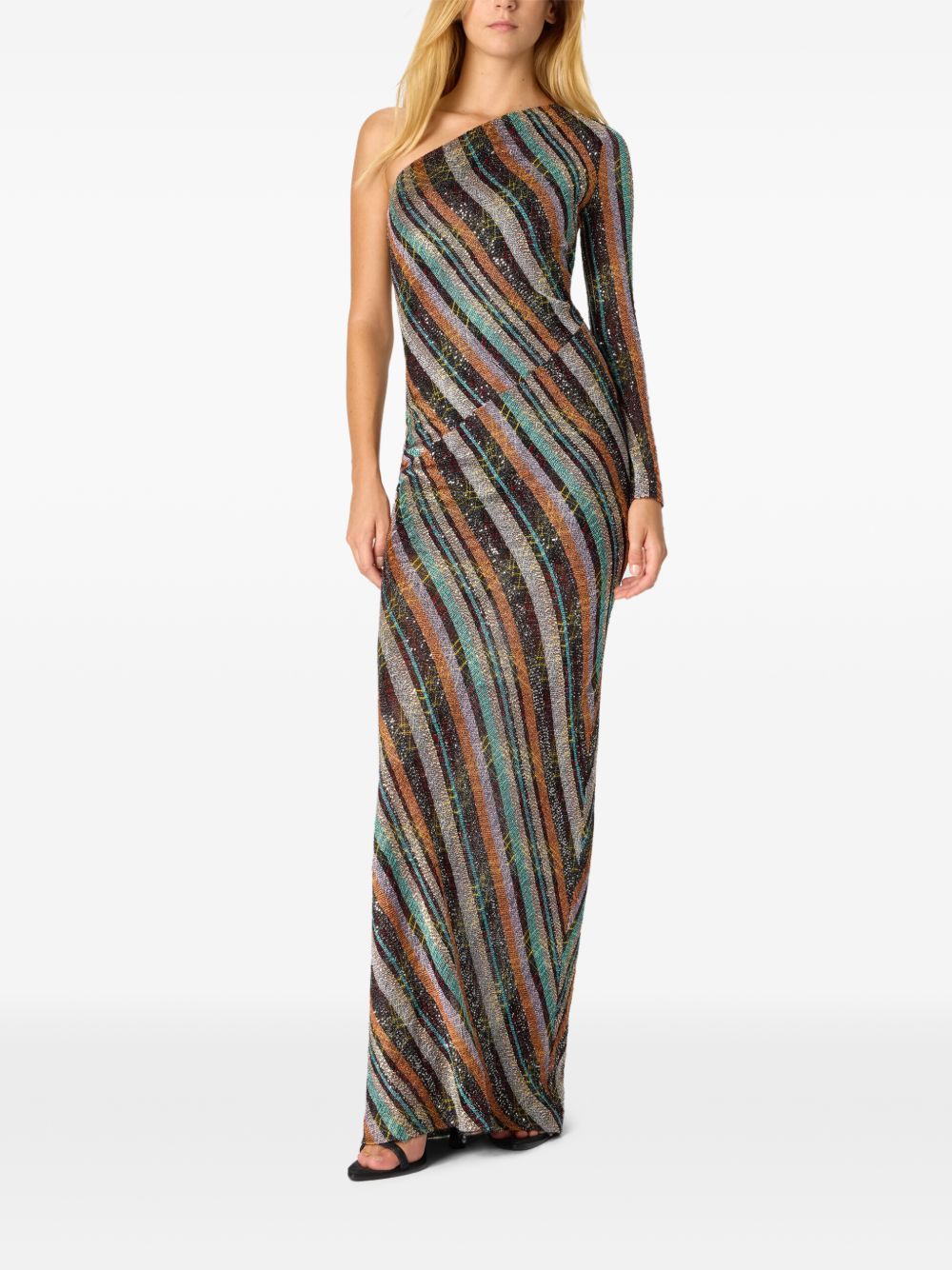 Abito lungo monospalla a righe multicolore Missoni - donna 