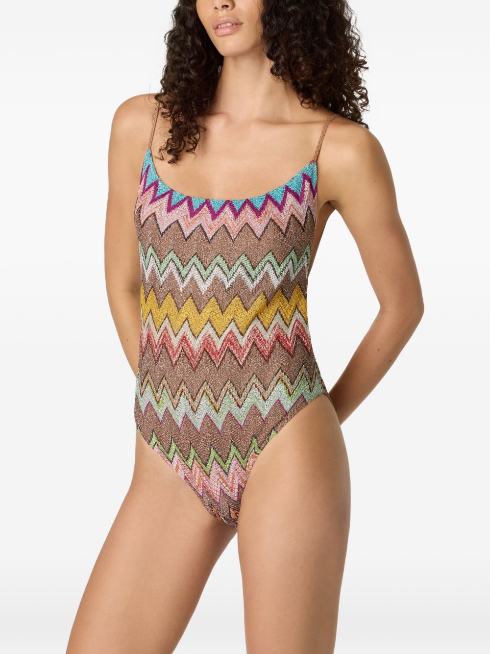 Costume intero con motivo a zigzag in beige Missoni - donna 