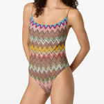 Costume intero con motivo a zigzag in beige Missoni - donna 