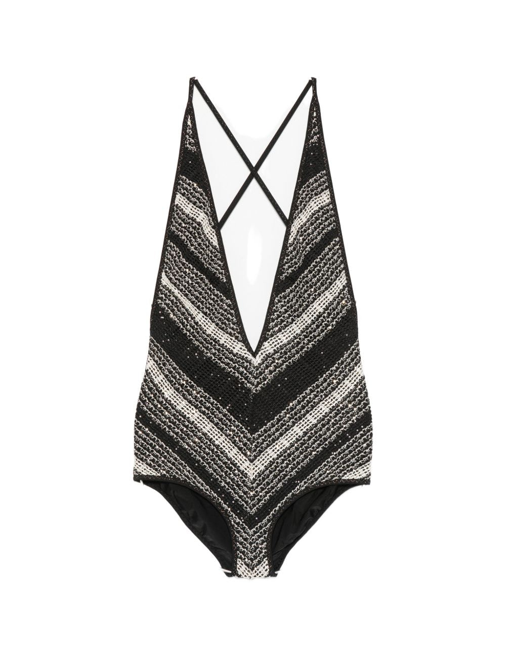 Costume da bagno con paillettes a zigzag in bianco e nero Missoni - donna 