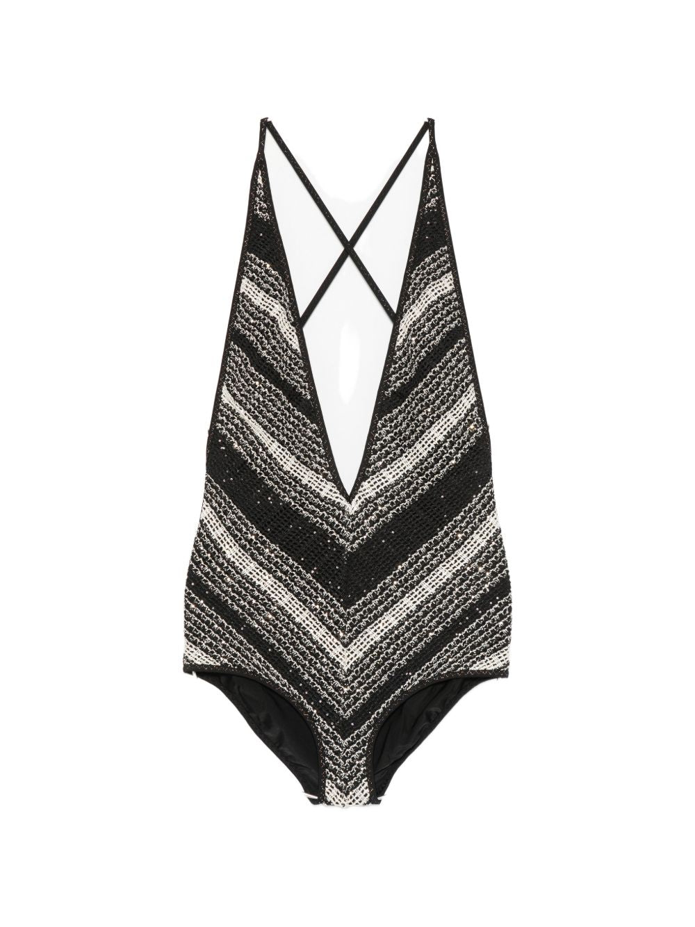 Costume da bagno con paillettes a zigzag in bianco e nero Missoni - donna 