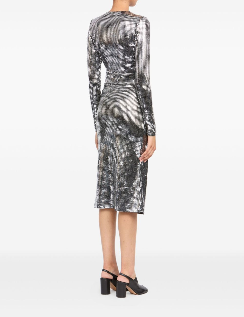 Abito midi con decorazioni all-over in argento Mm6 maison margiela - donna 