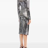 Abito midi con decorazioni all-over in argento Mm6 maison margiela - donna 