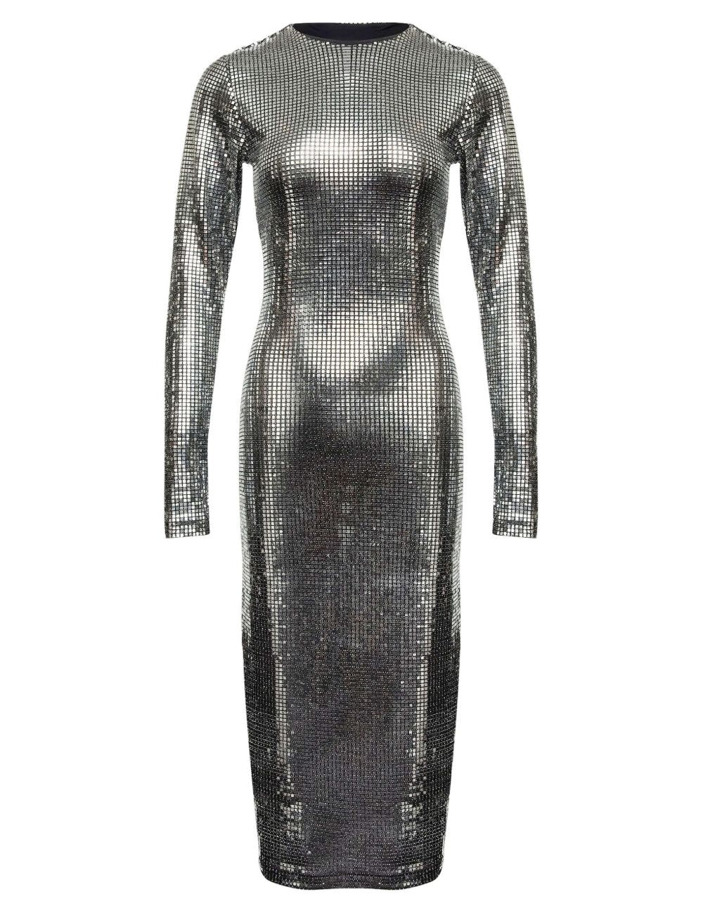 Abito midi con decorazioni all-over in argento Mm6 maison margiela - donna 