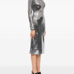Abito midi con decorazioni all-over in argento Mm6 maison margiela - donna 