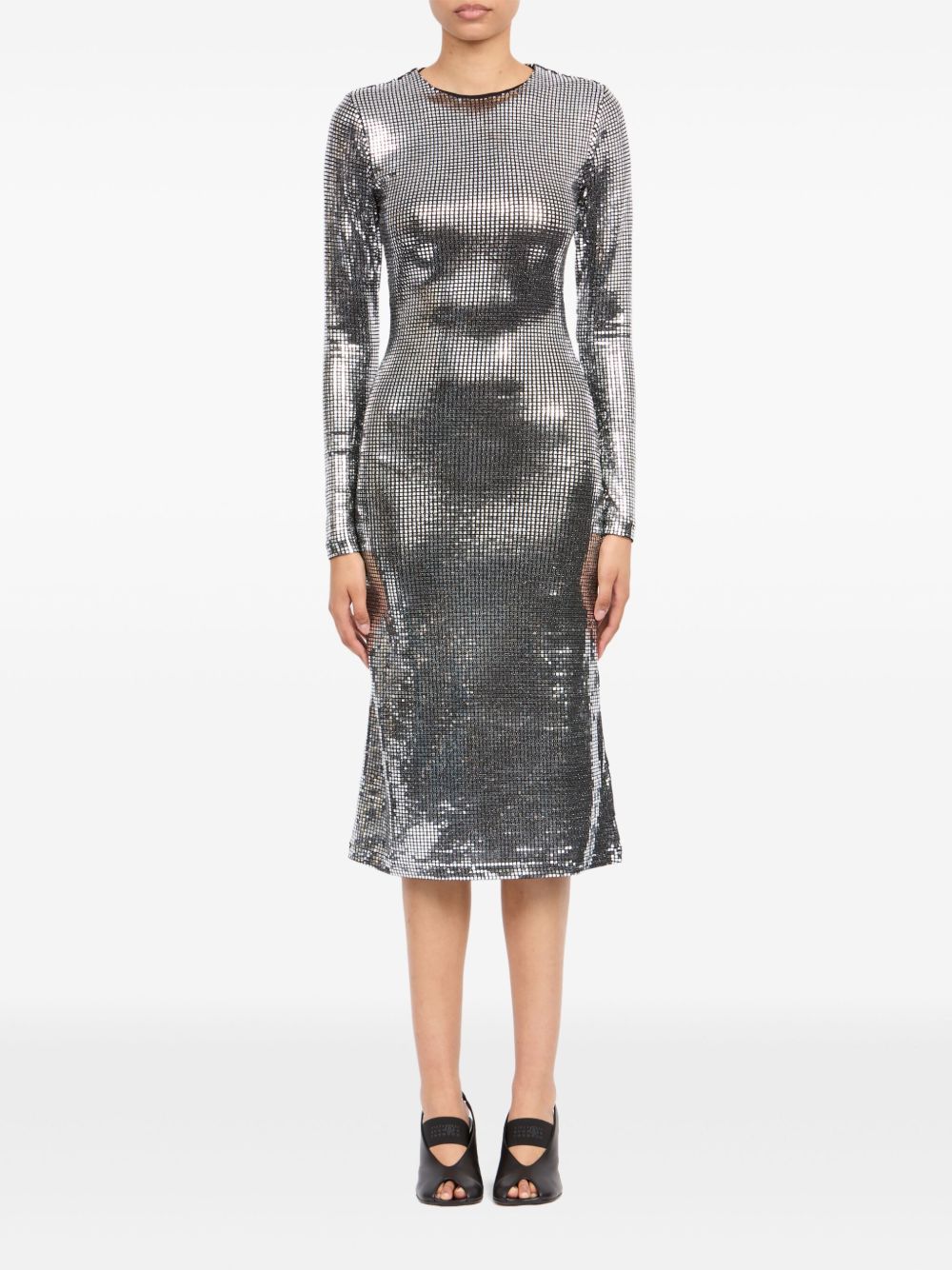 Abito midi con decorazioni all-over in argento Mm6 maison margiela - donna 
