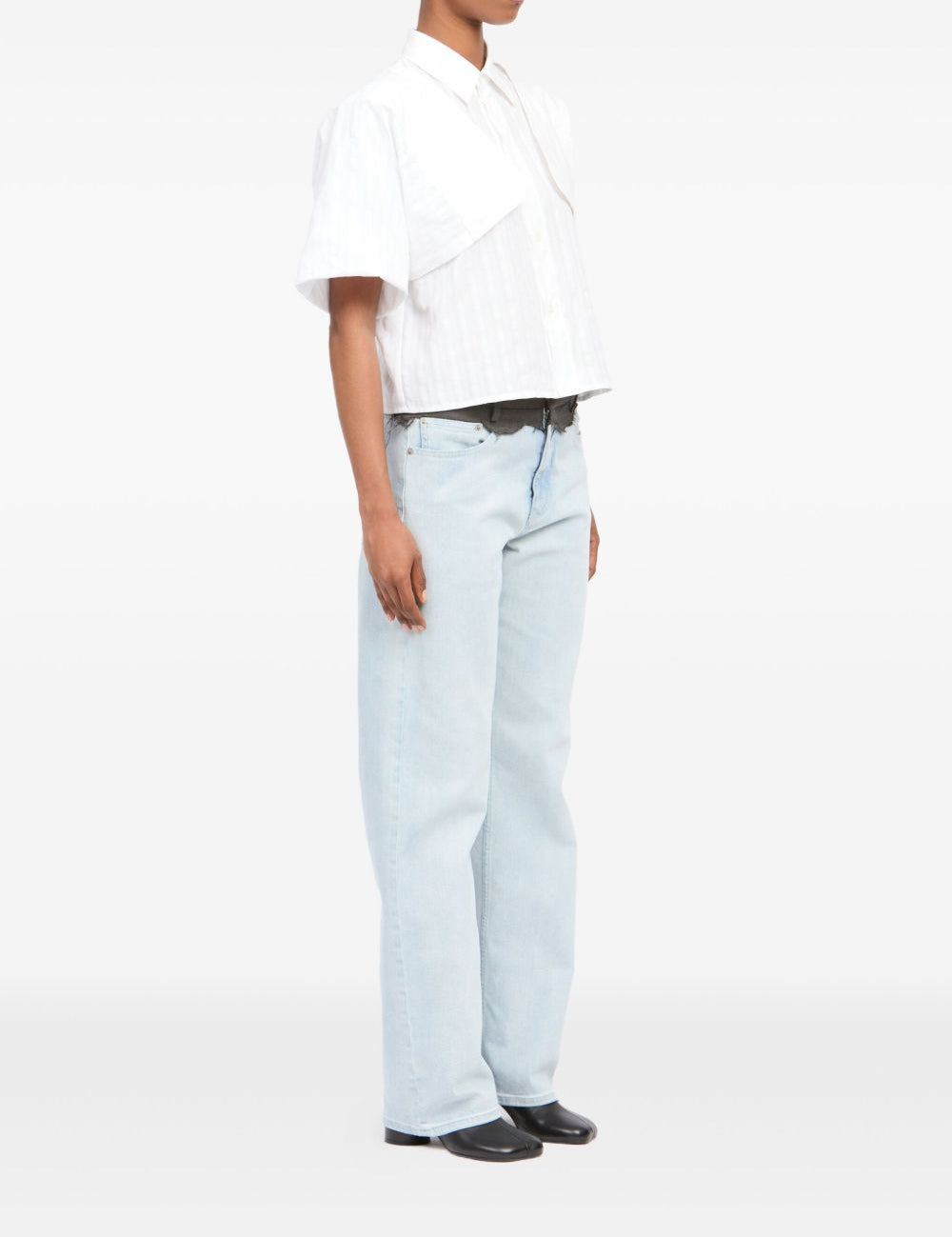 Camicia crop a maniche corte in bianco Mm6 maison margiela - donna 
