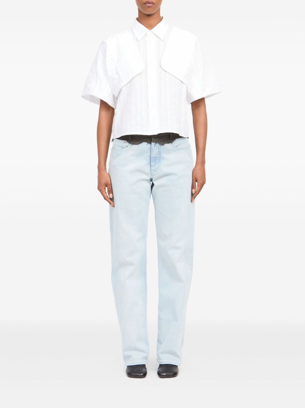 Camicia crop a maniche corte in bianco Mm6 maison margiela - donna 
