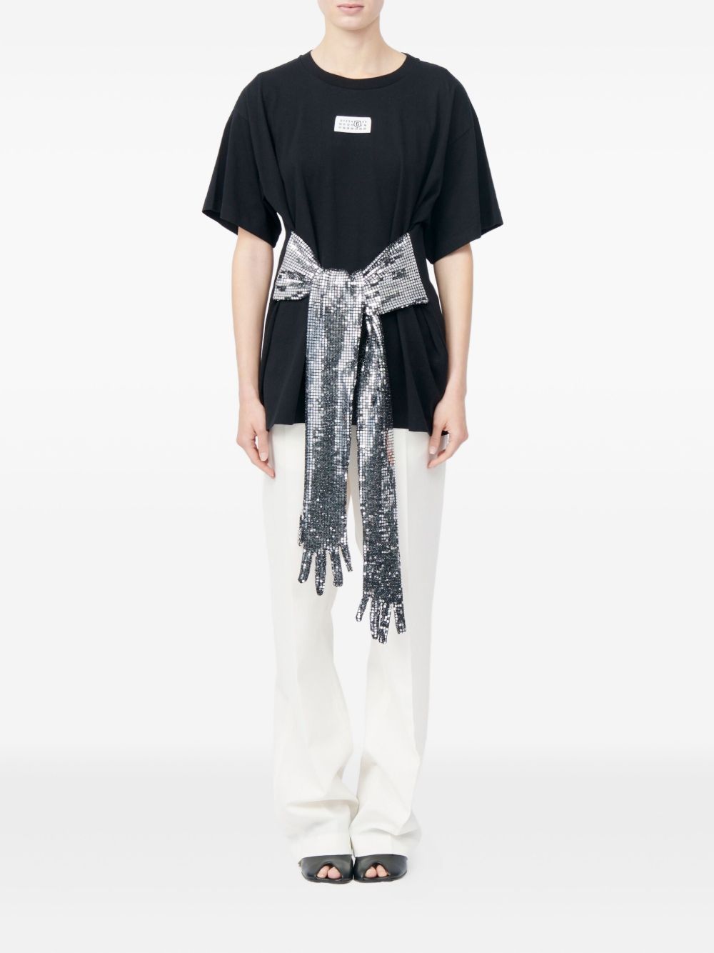 T-shirt con cintura a forma di guanti in paillettes in nero Mm6 maison margiela - donna 