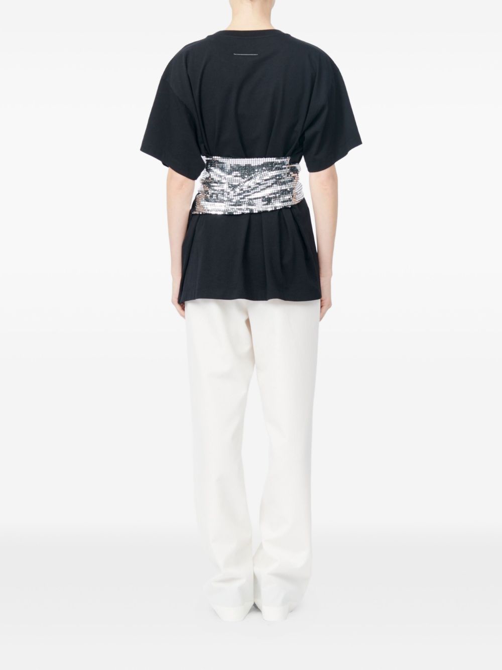 T-shirt con cintura a forma di guanti in paillettes in nero Mm6 maison margiela - donna 