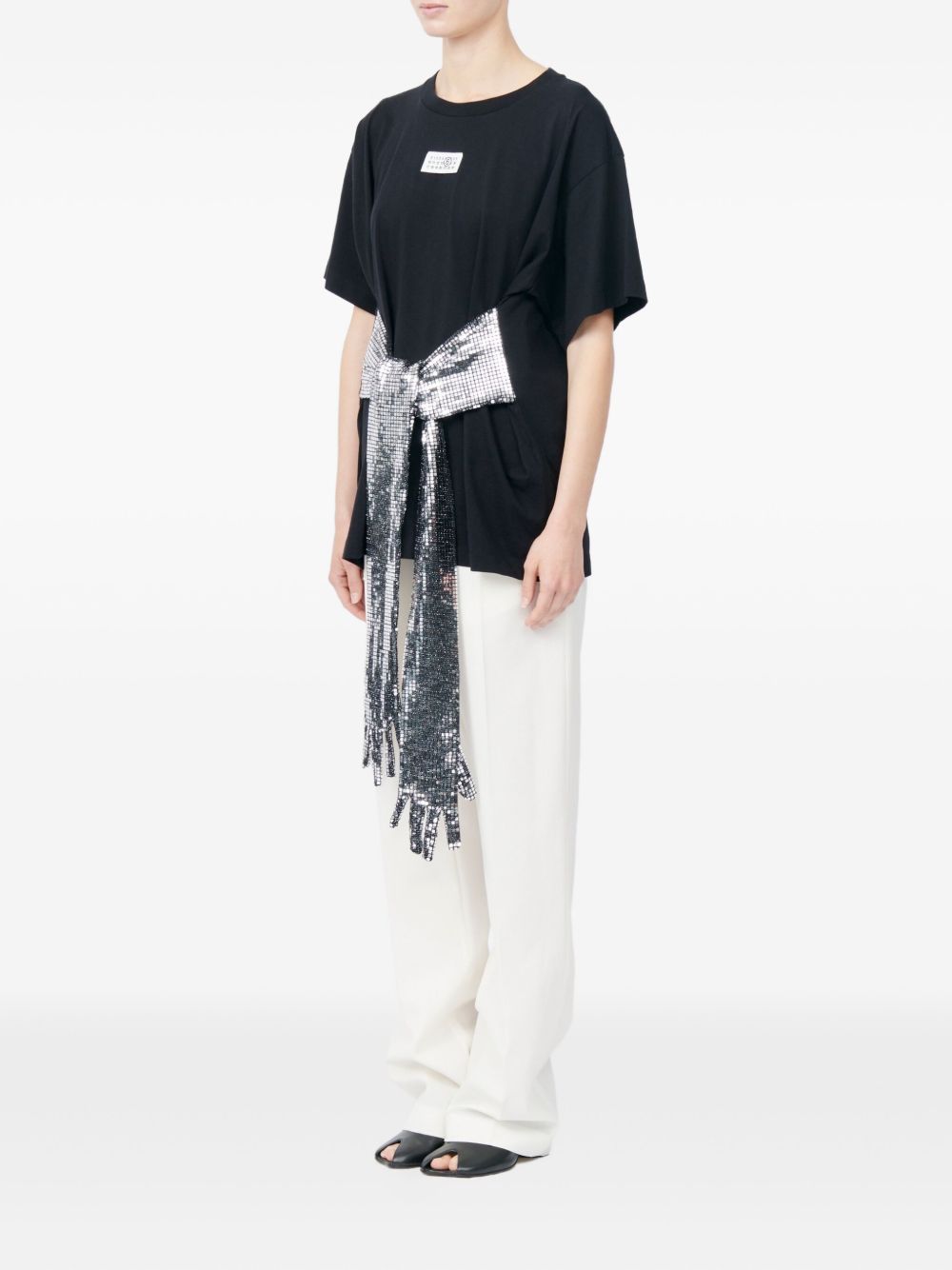 T-shirt con cintura a forma di guanti in paillettes in nero Mm6 maison margiela - donna 