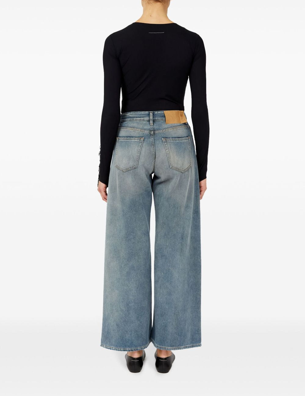 Jeans a gamba ampia con effetto vissuto in blu Mm6 maison margiela - donna 
