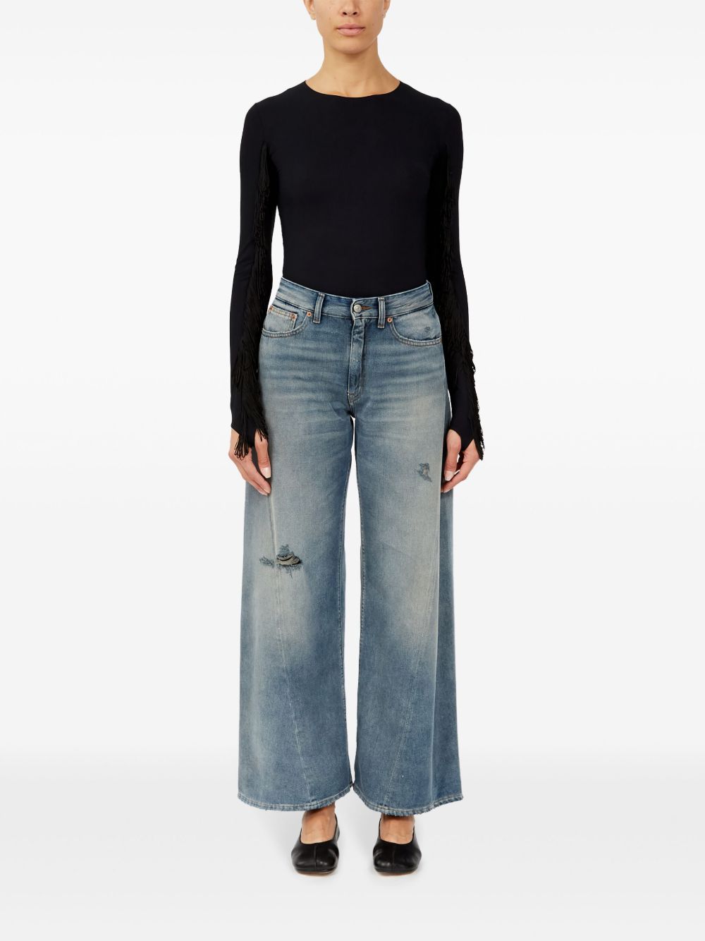 Jeans a gamba ampia con effetto vissuto in blu Mm6 maison margiela - donna 