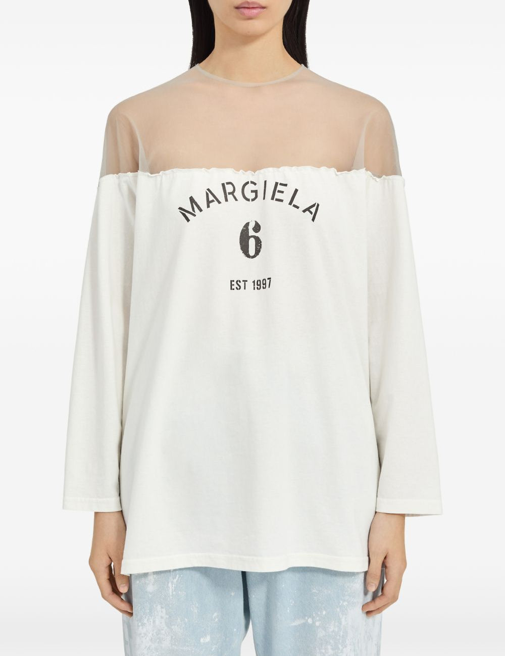 T-shirt a maniche lunghe con dettaglio trasparente in bianco Mm6 maison margiela - donna 