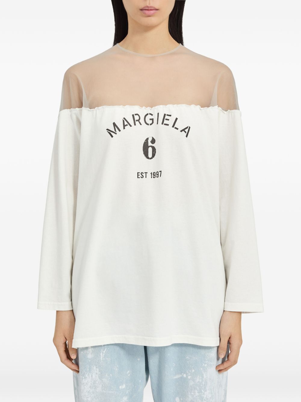 T-shirt a maniche lunghe con dettaglio trasparente in bianco Mm6 maison margiela - donna 