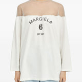 T-shirt a maniche lunghe con dettaglio trasparente in bianco Mm6 maison margiela - donna 