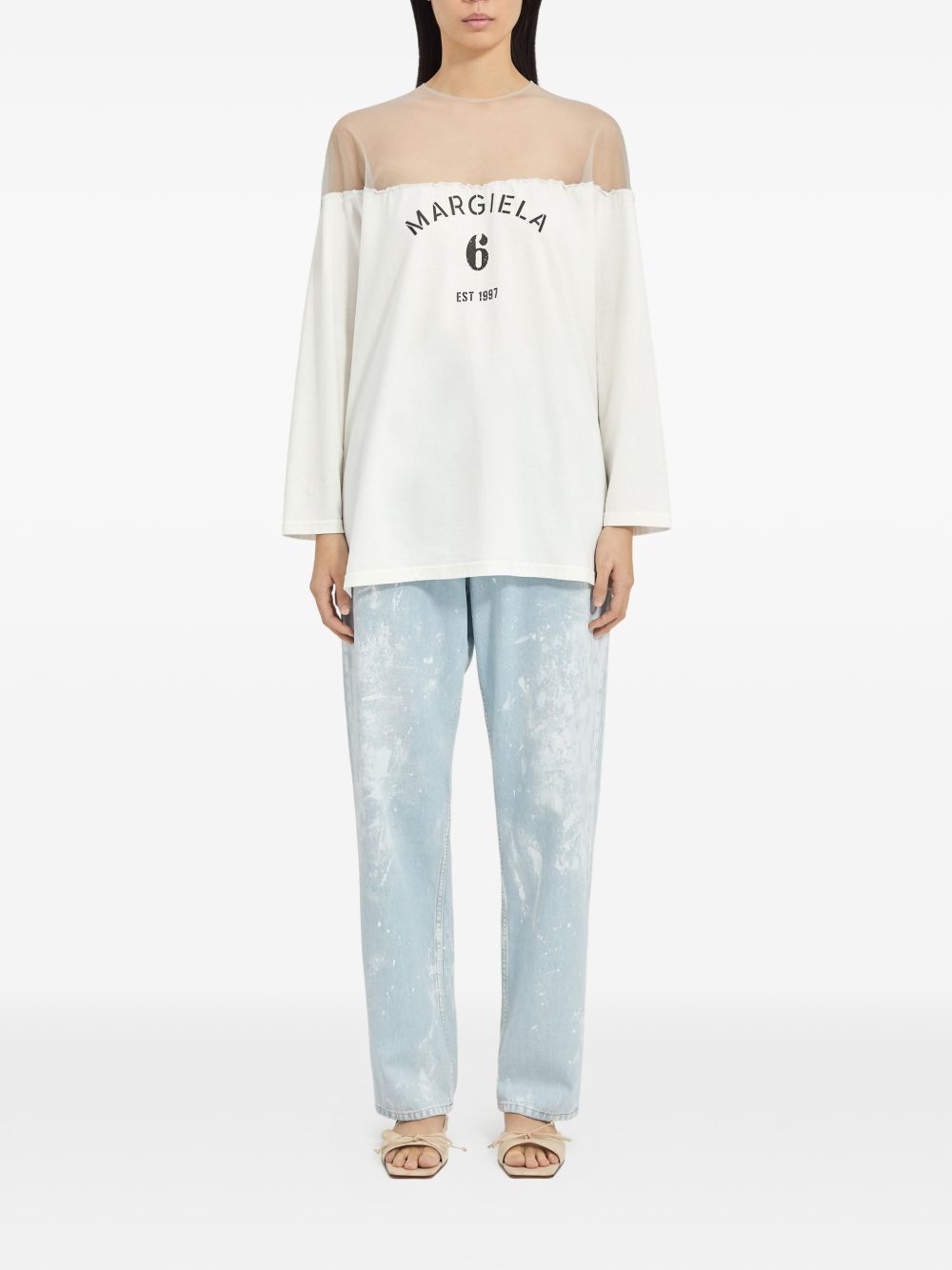 T-shirt a maniche lunghe con dettaglio trasparente in bianco Mm6 maison margiela - donna 